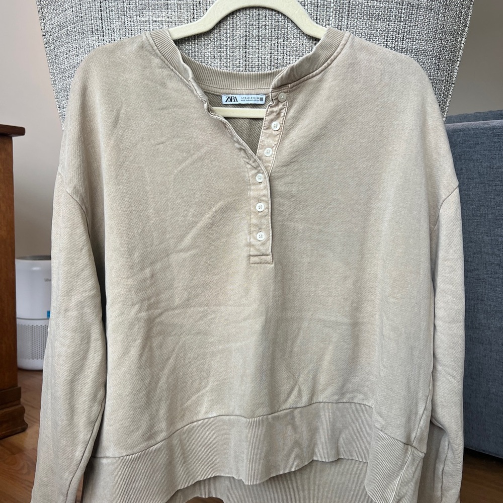 Zara Taupe Button-Up Top